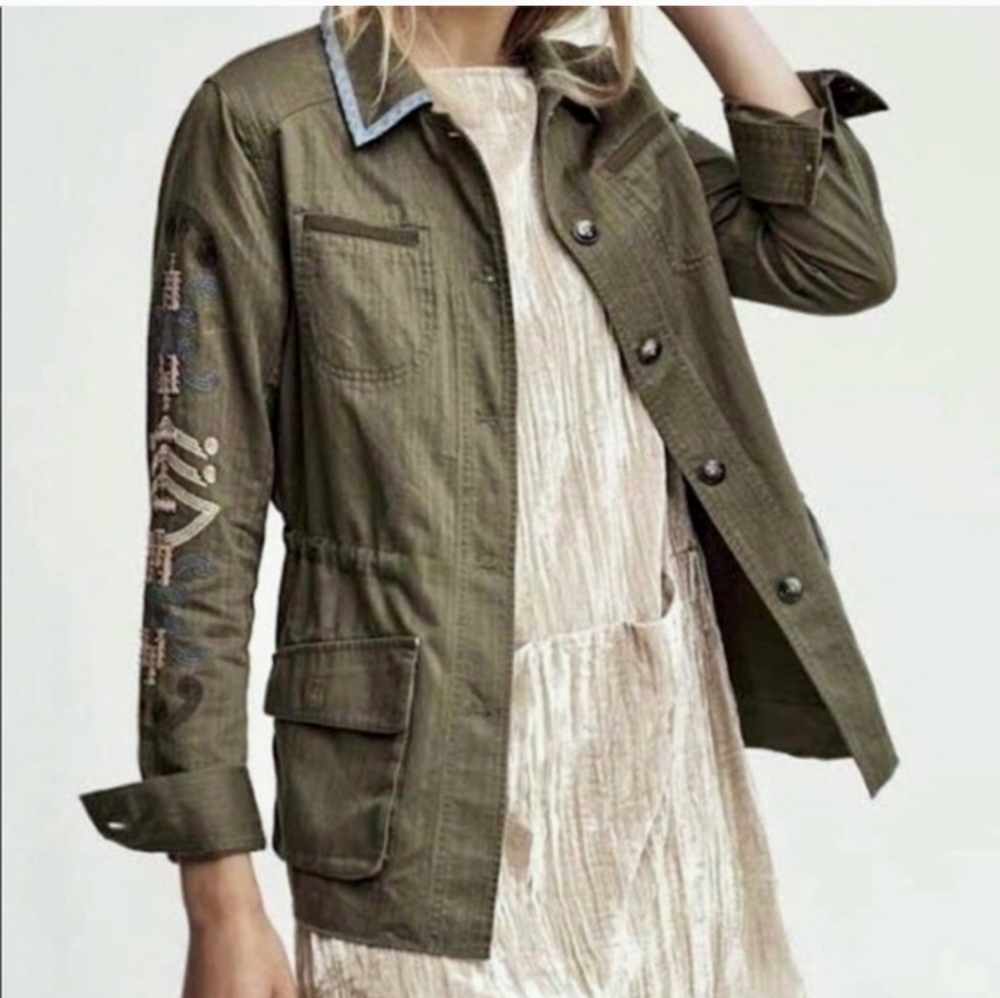 Anthropologie Hei Hei Green Embroidered Utility Jacket